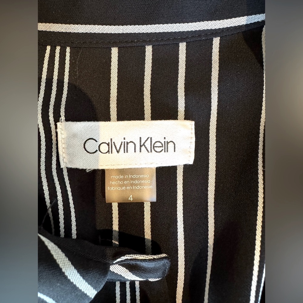 Calvin Klein Striped Black/Silver Midi Button Down Shirt Dress - Size 4 - Picture 15 of 16